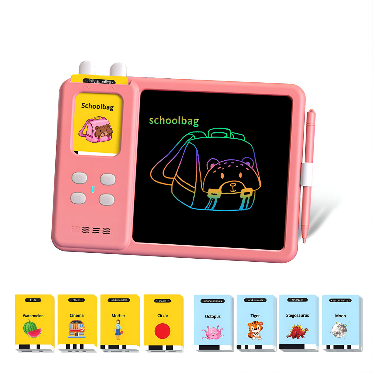 LCD Writing Tablet for Kids with Talking Flash Cards