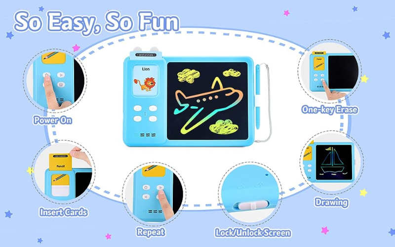 LCD Writing Tablet for Kids with Talking Flash Cards